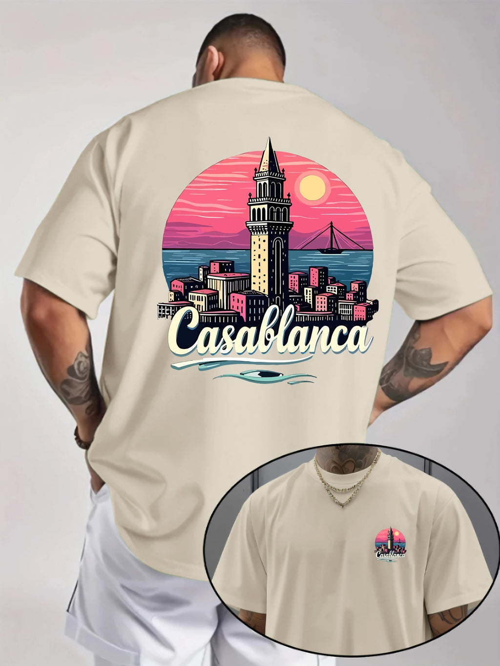 Casual Comfort Men'S Vintage Casablanca Print T-Shirt
