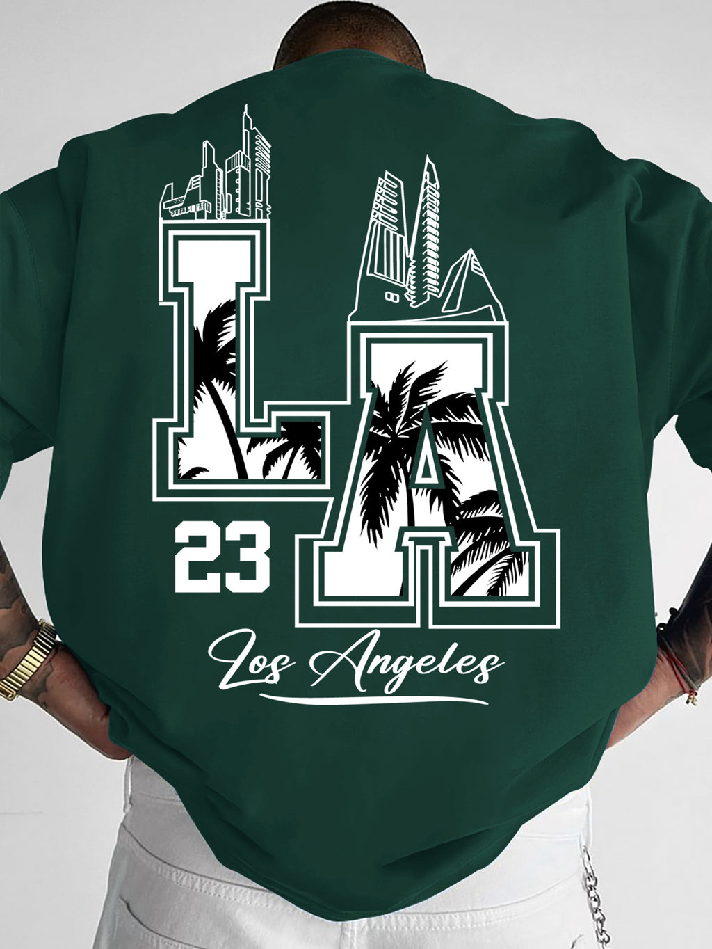 LA 23 Graphic T-Shirt - Beige Los Angeles Streetwear Tee with Palm Trees