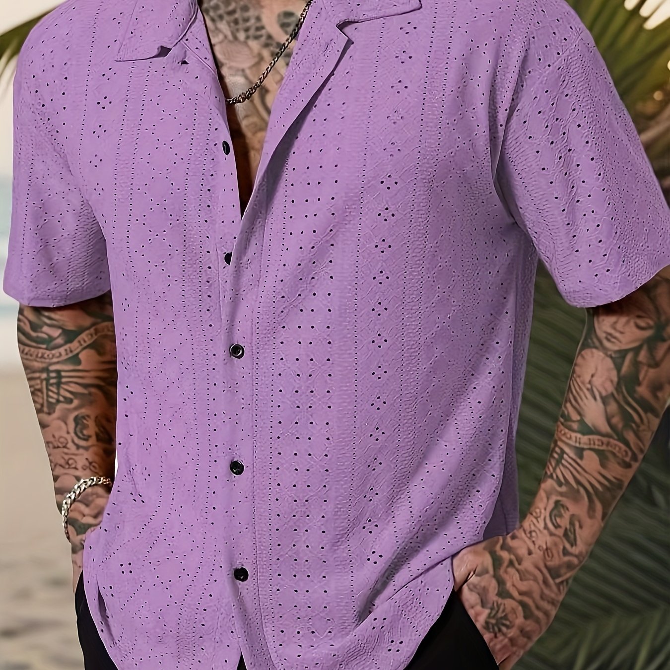 Men's Solid Color Short Sleeve Button-Up Shirt