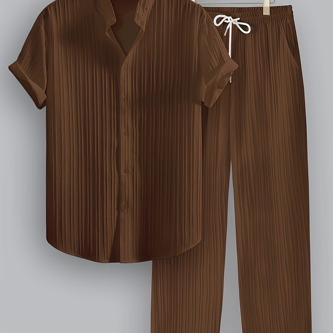 Men'S Summer Casual 2-Piece Striped Polyester Set