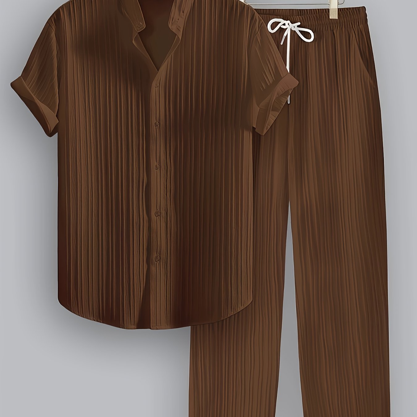 Men'S Summer Casual 2-Piece Striped Polyester Set