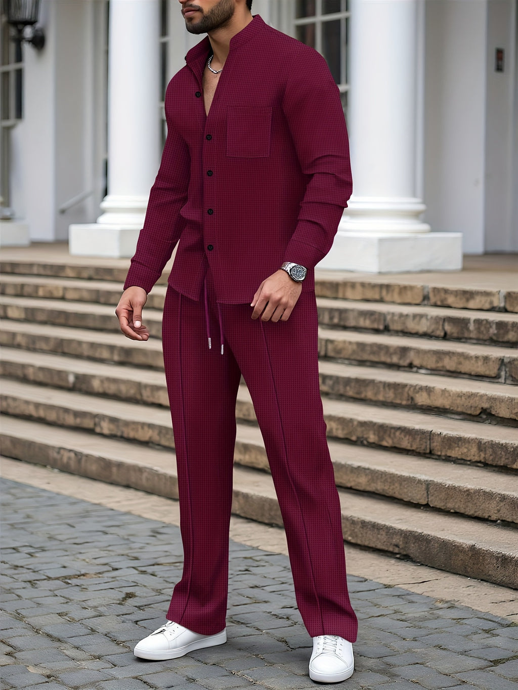 Men's Two-Piece Set with a Long-Sleeve Cardigan with Pockets