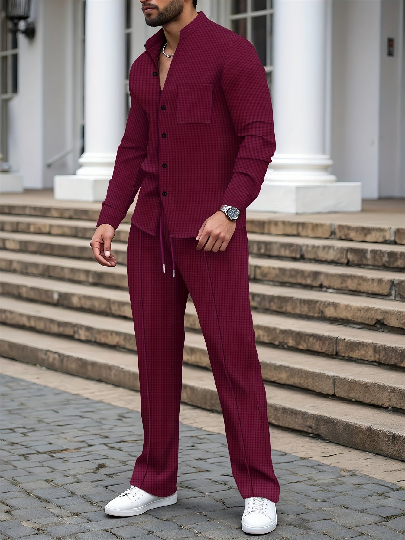 Men's Two-Piece Set with a Long-Sleeve Cardigan with Pockets