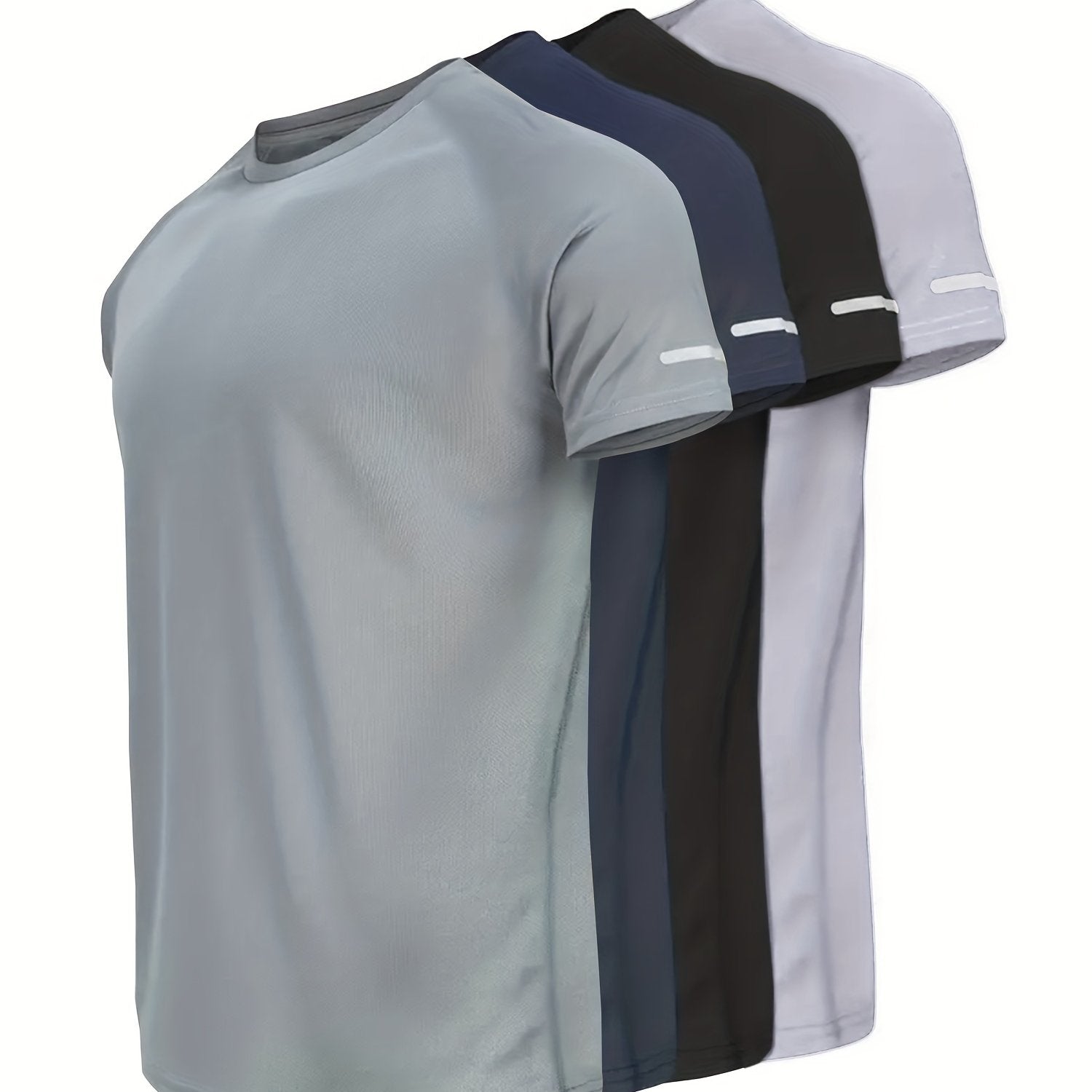 Breathable Gym Sports T-shirts 4pcs, Men's Solid Breathable Sports T-shirts