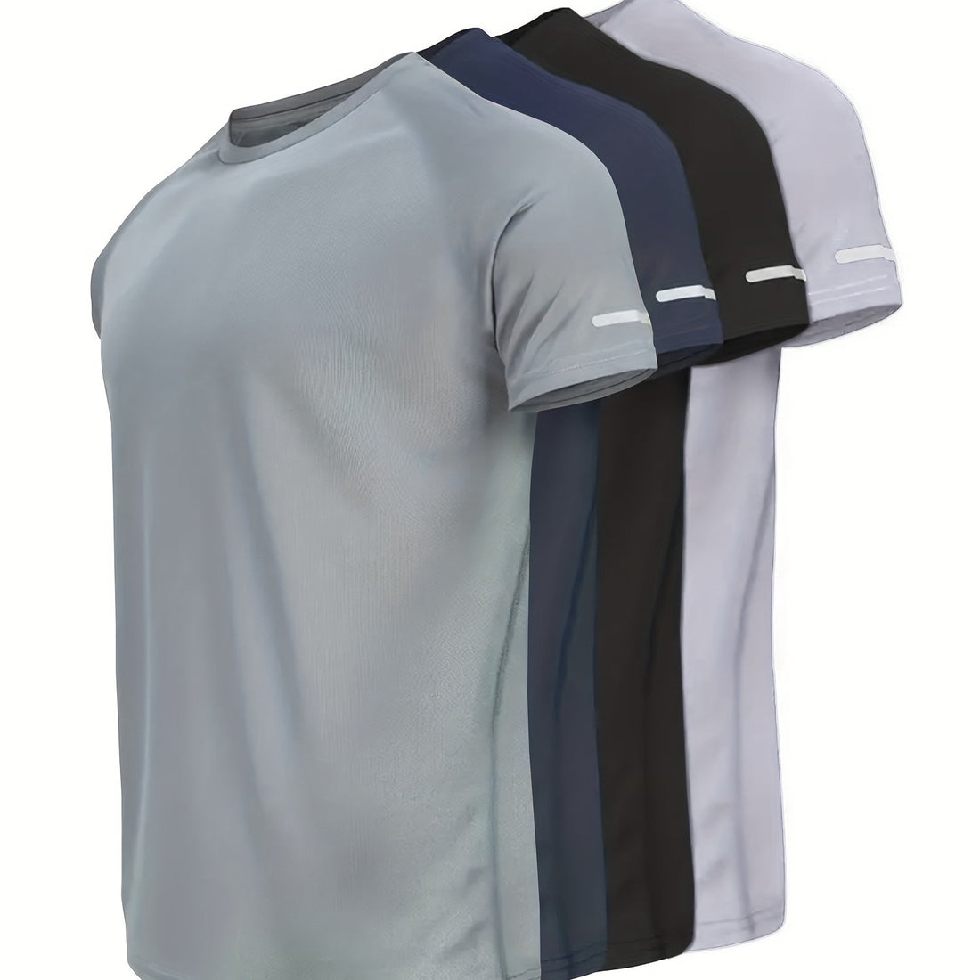 Breathable Gym Sports T-shirts 4pcs, Men's Solid Breathable Sports T-shirts