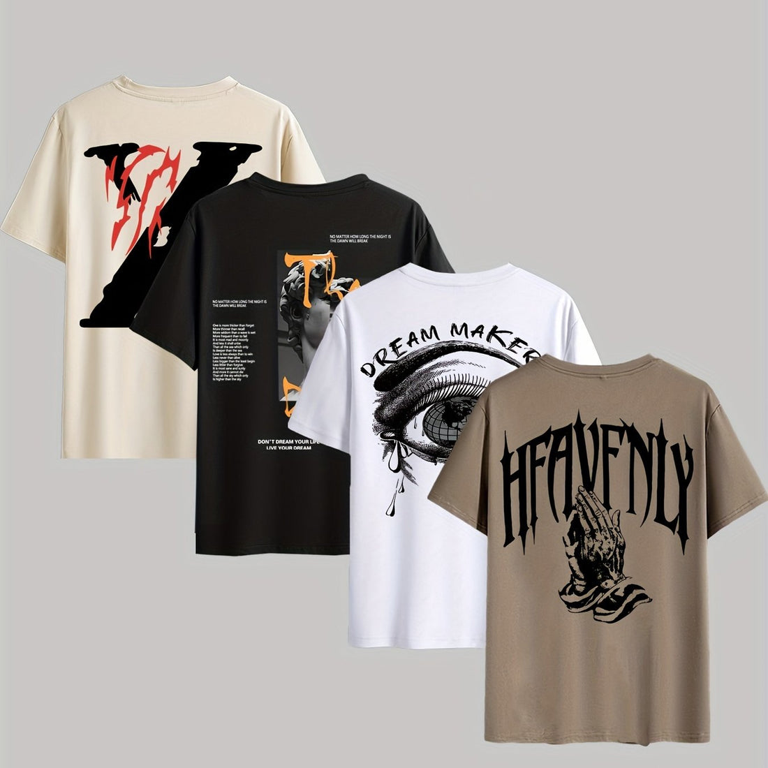 4pcs Men's Graphic Tees - "Heavenly" & More Designs