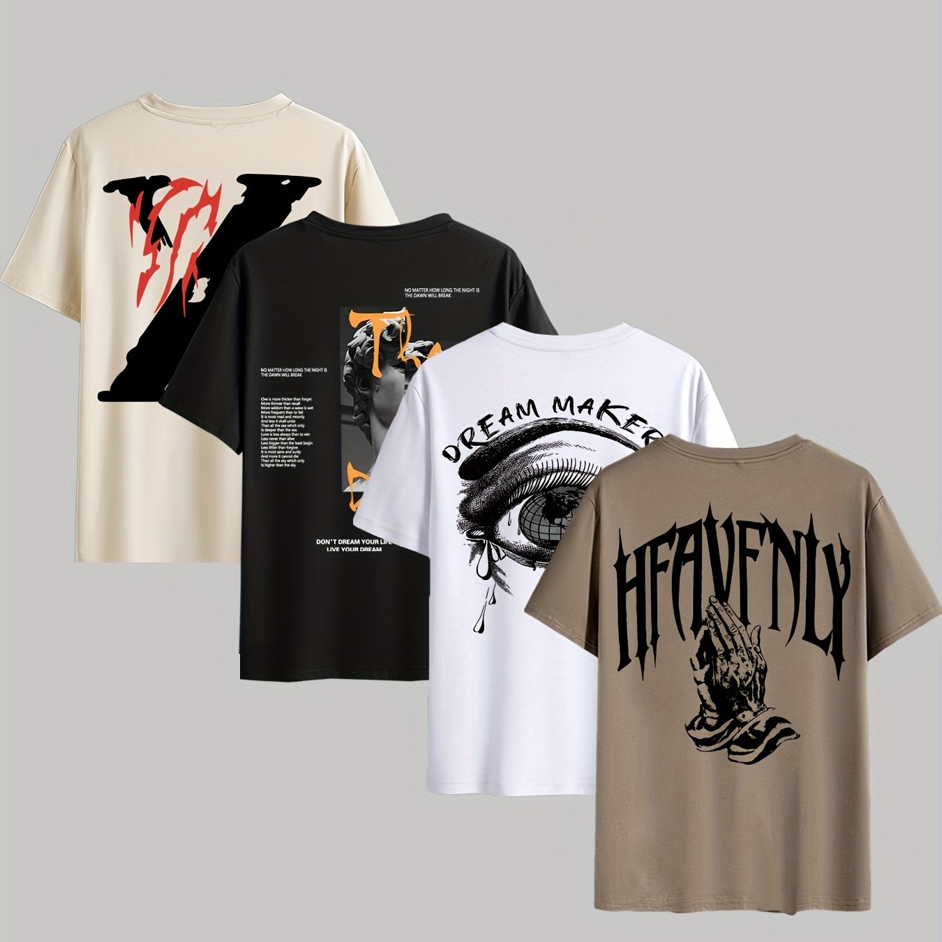 4pcs Men's Graphic Tees - "Heavenly" & More Designs