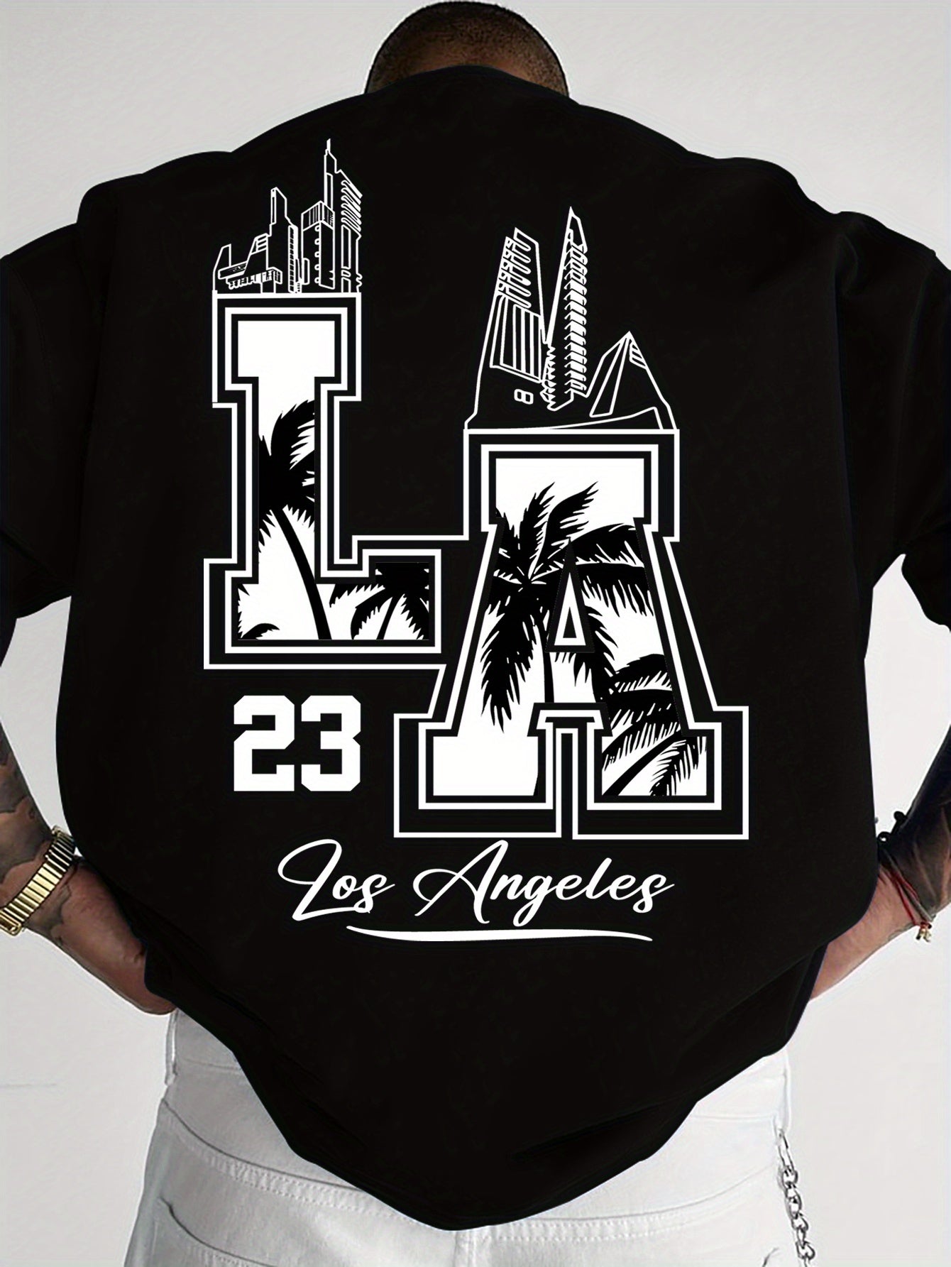 LA 23 Graphic T-Shirt - Beige Los Angeles Streetwear Tee with Palm Trees