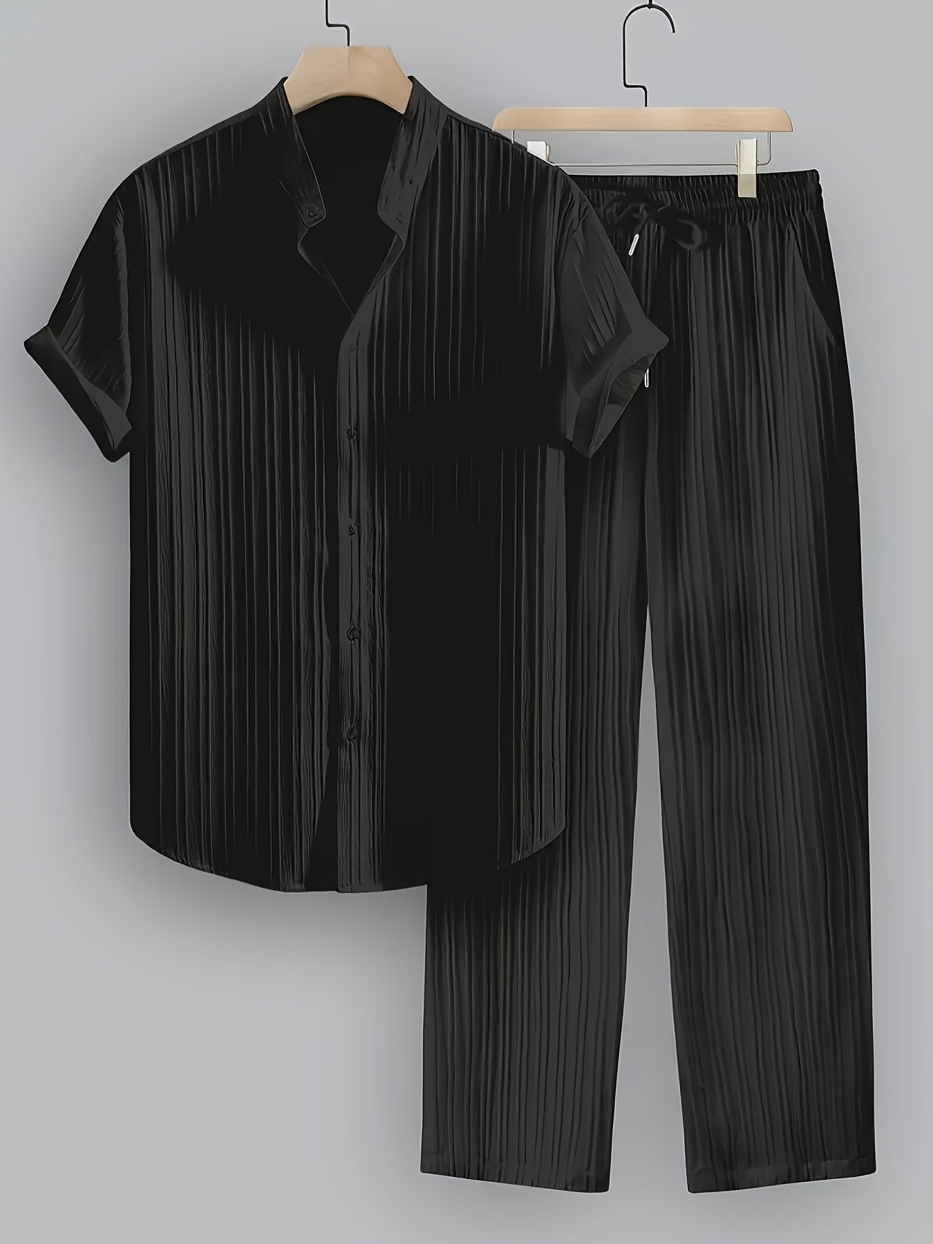 Men'S Summer Casual 2-Piece Striped Polyester Set