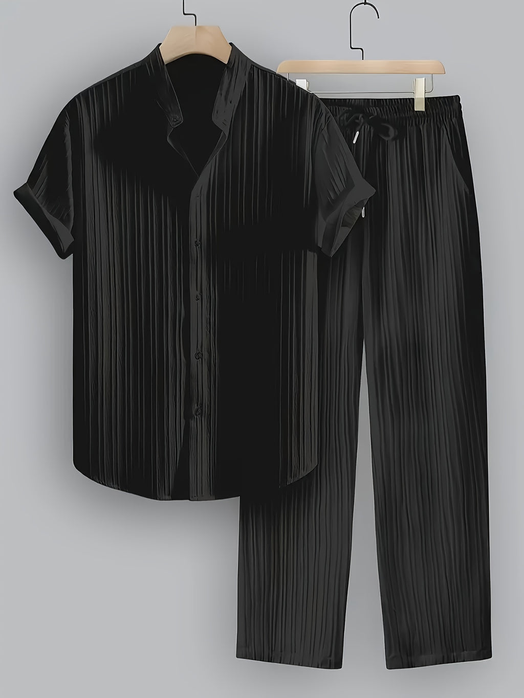 Men'S Summer Casual 2-Piece Striped Polyester Set