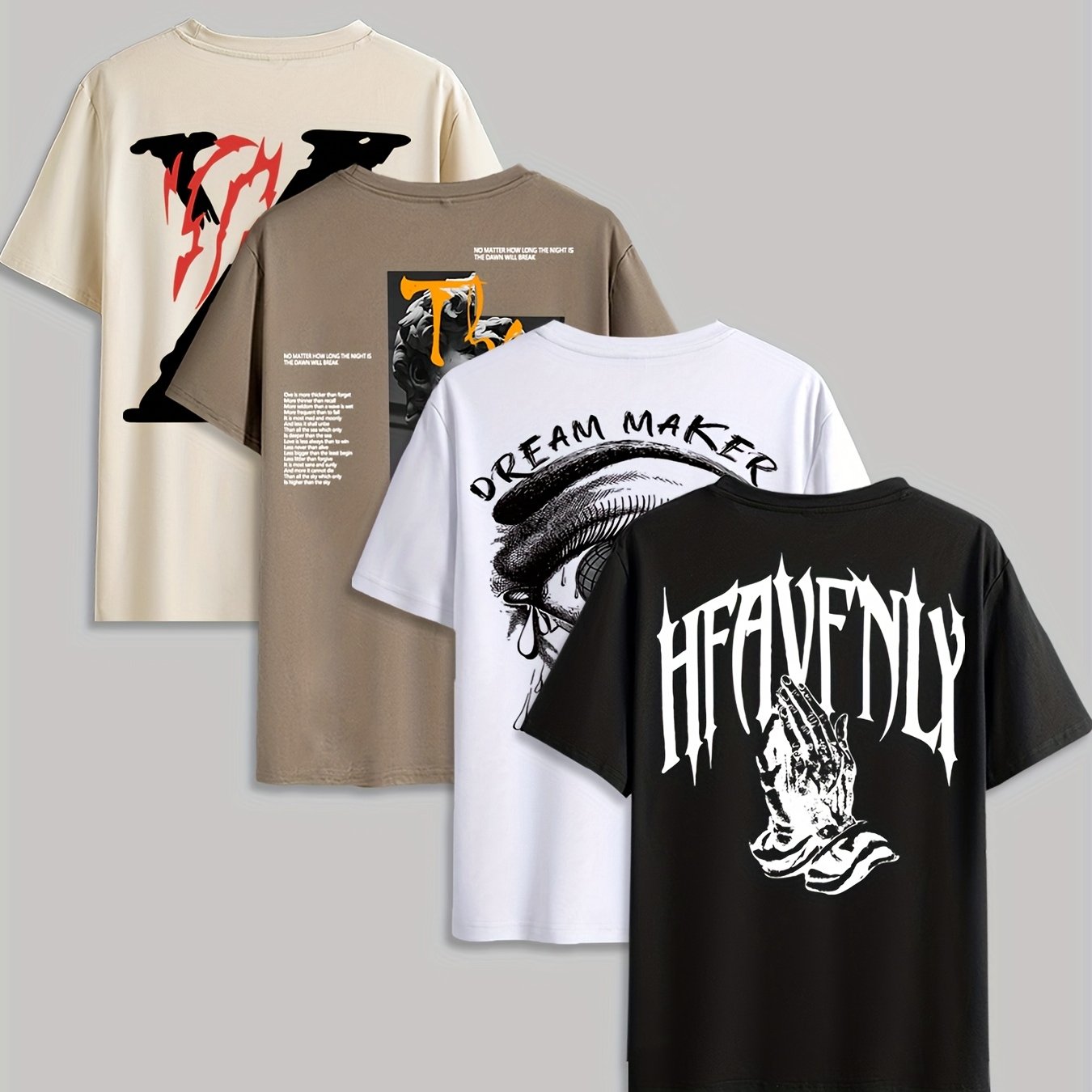 4pcs Men's Graphic Tees - "Heavenly" & More Designs