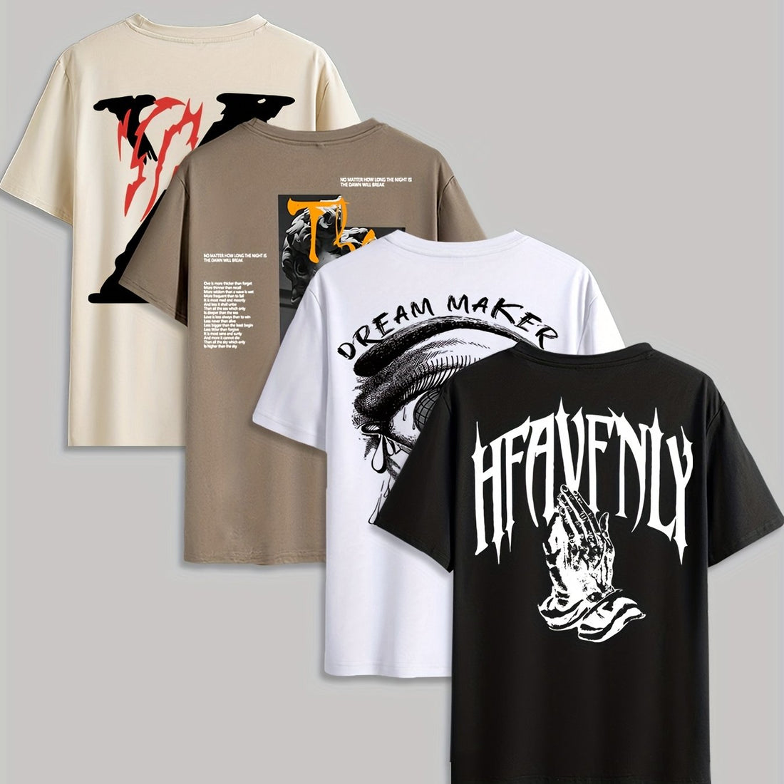 4pcs Men's Graphic Tees - "Heavenly" & More Designs