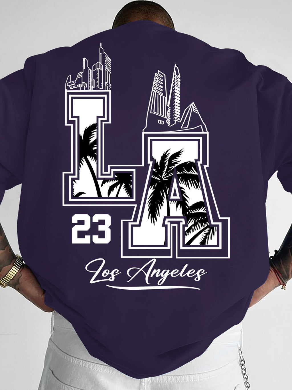 LA 23 Graphic T-Shirt - Beige Los Angeles Streetwear Tee with Palm Trees