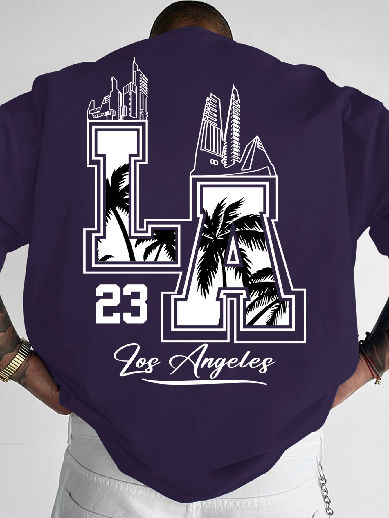 LA 23 Graphic T-Shirt - Beige Los Angeles Streetwear Tee with Palm Trees