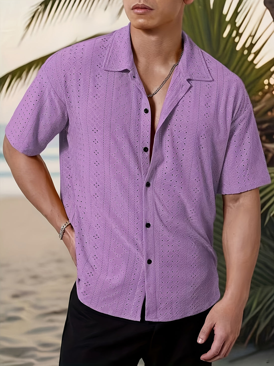 Men's Solid Color Short Sleeve Button-Up Shirt