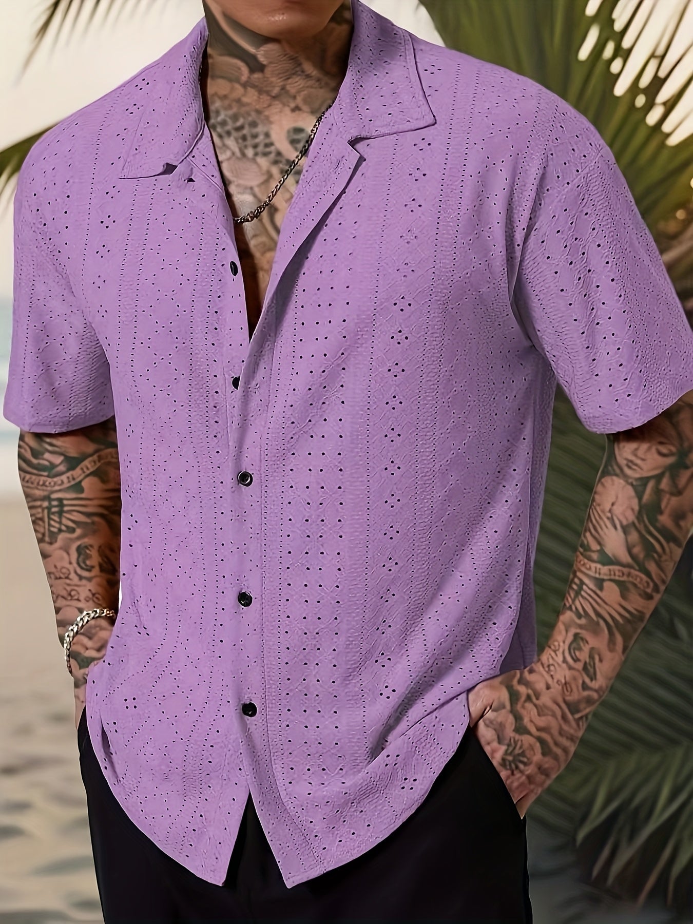Men's Solid Color Short Sleeve Button-Up Shirt