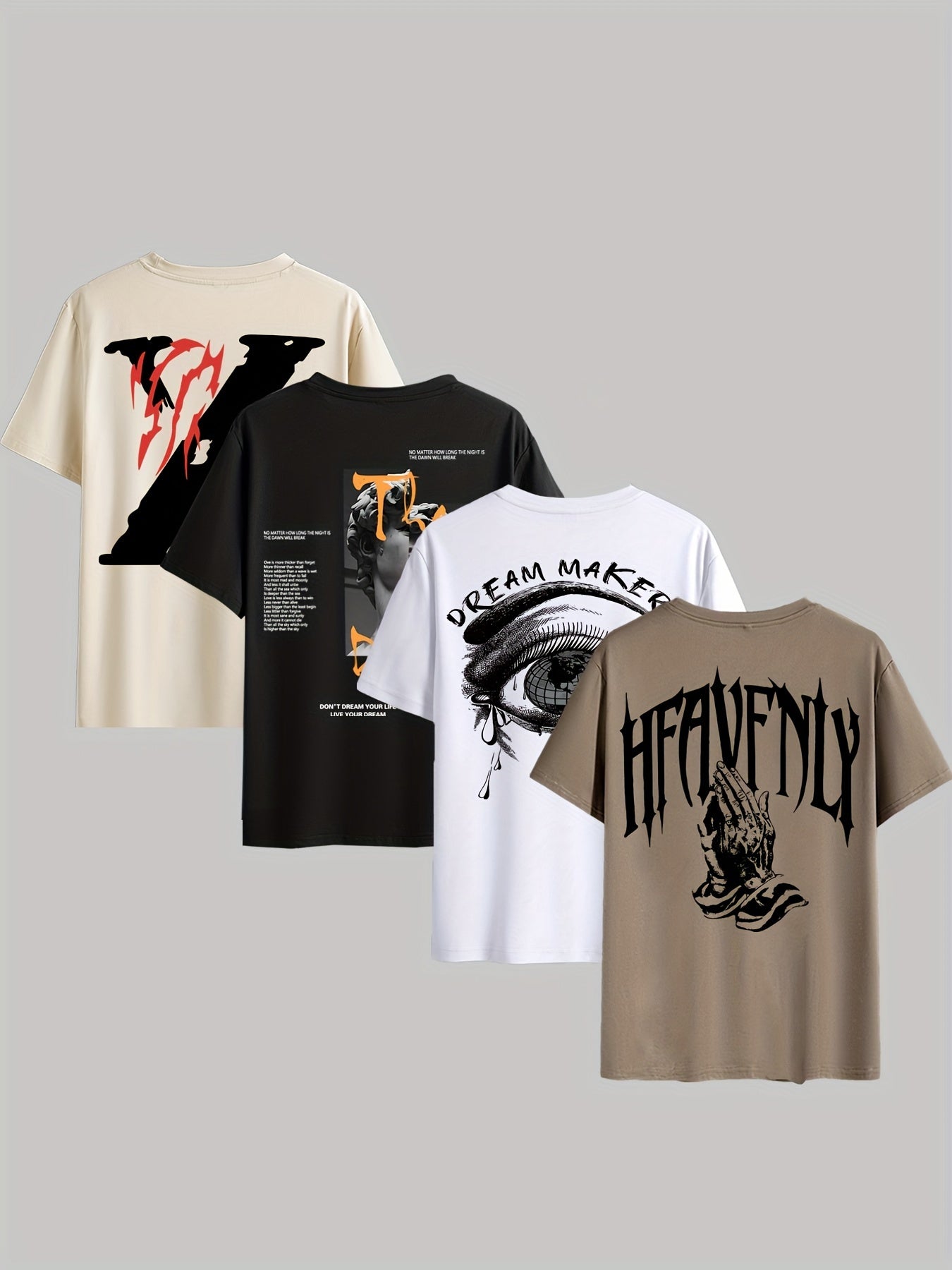 4pcs Men's Graphic Tees - "Heavenly" & More Designs