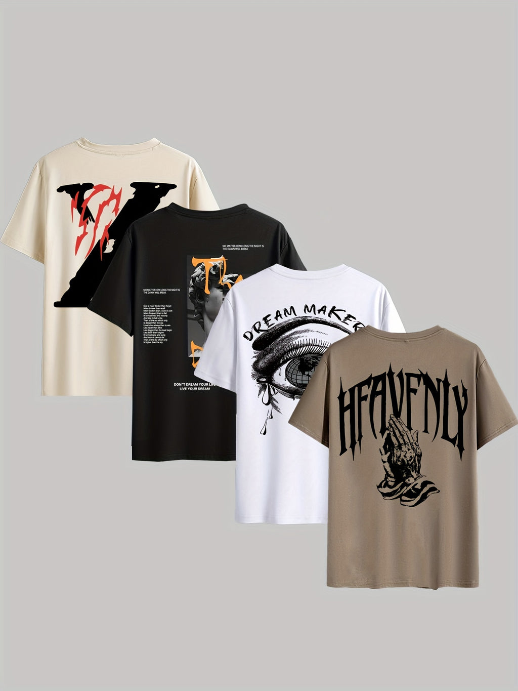4pcs Men's Graphic Tees - "Heavenly" & More Designs