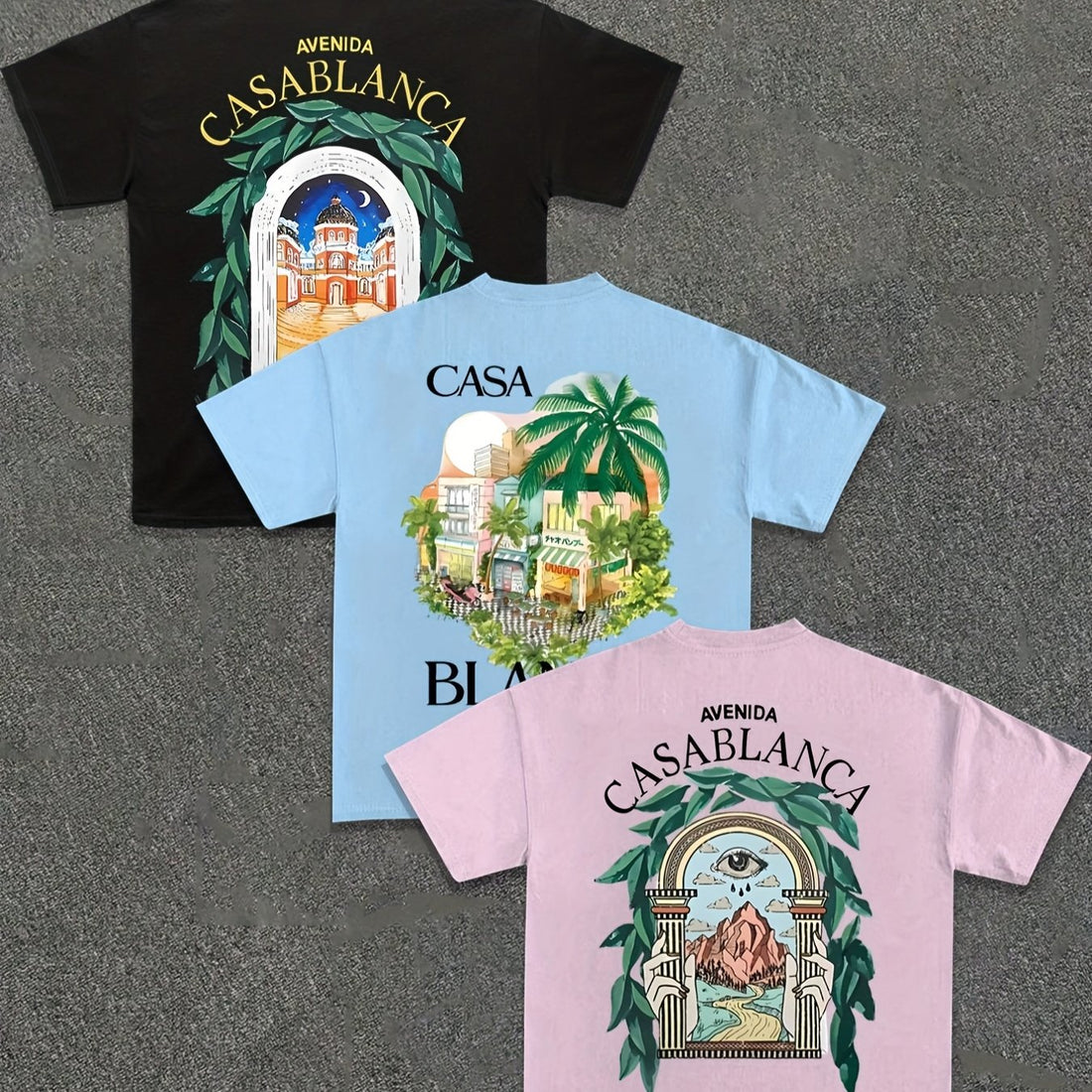 3pcs Men's Casablanca Casual Short Sleeve T-Shirts