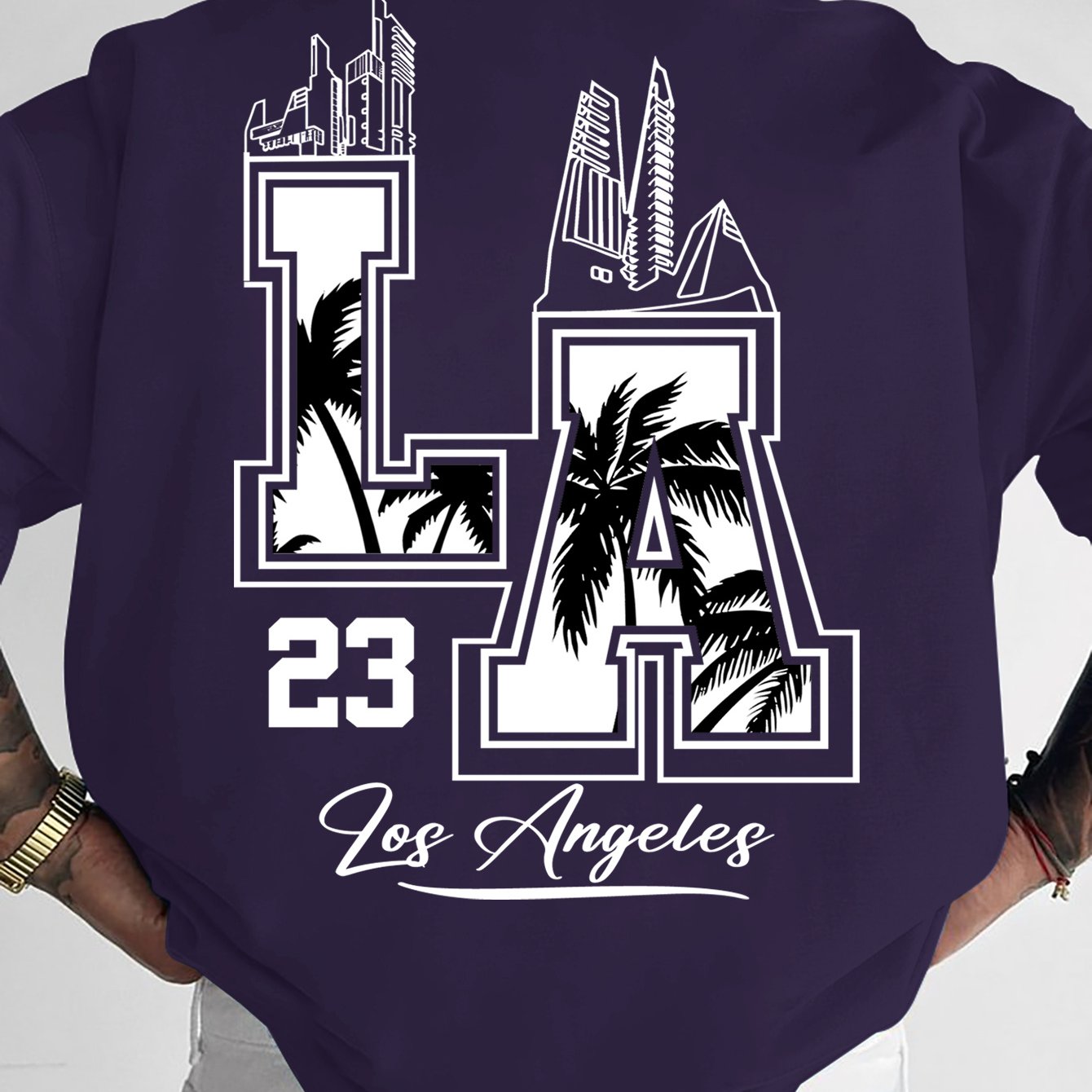 LA 23 Graphic T-Shirt - Beige Los Angeles Streetwear Tee with Palm Trees