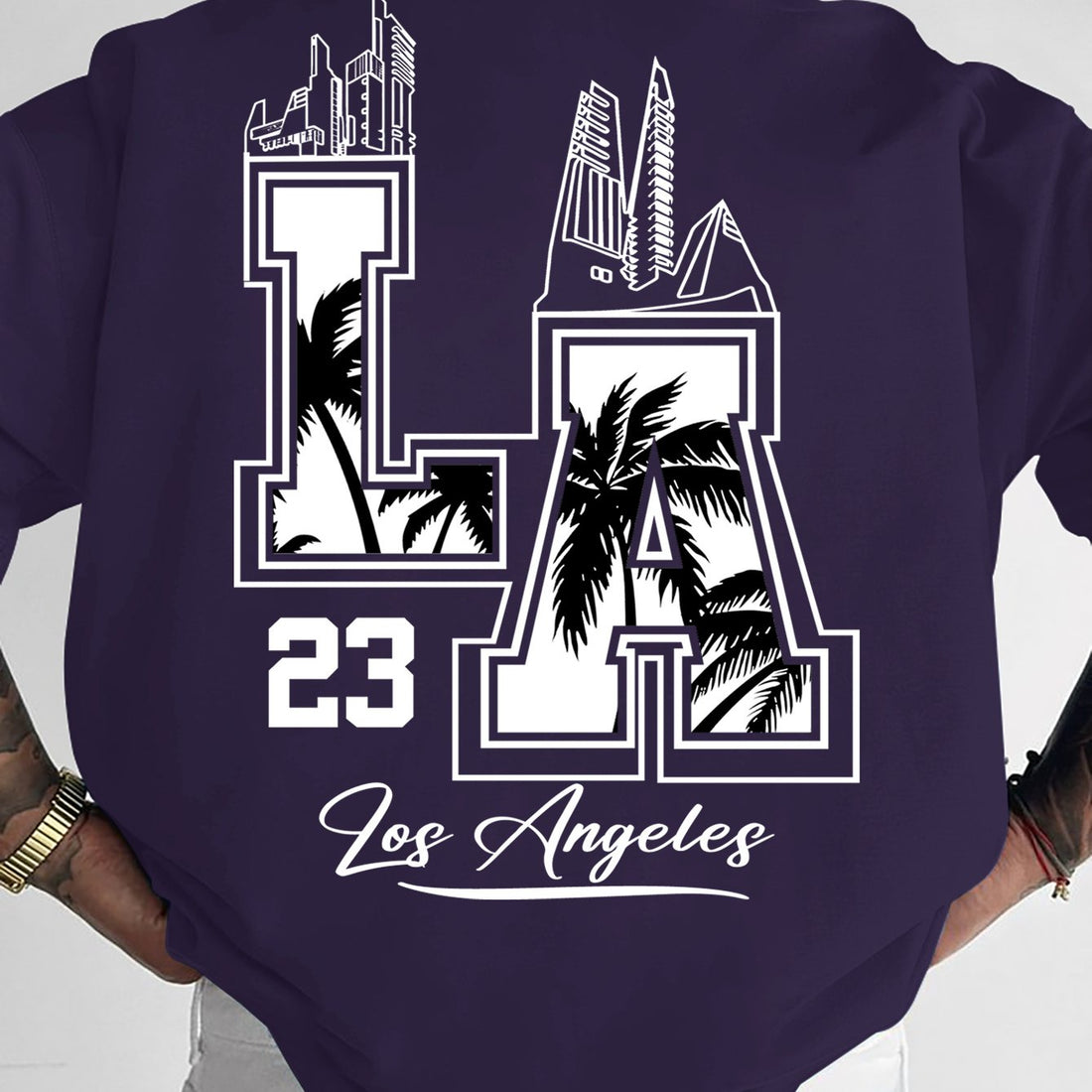 LA 23 Graphic T-Shirt - Beige Los Angeles Streetwear Tee with Palm Trees