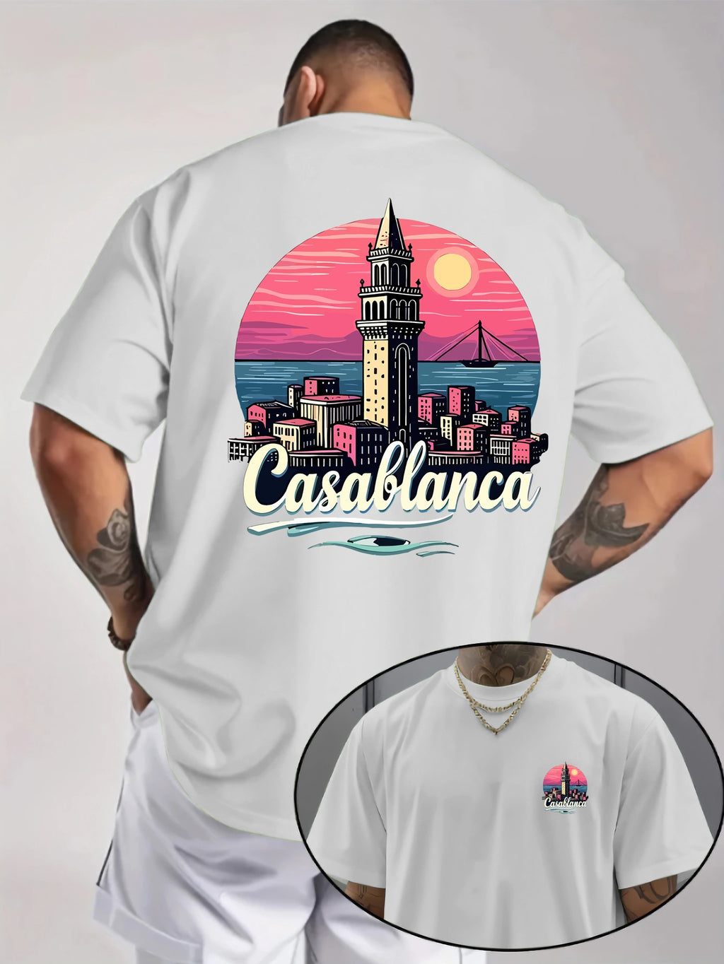 Casual Comfort Men'S Vintage Casablanca Print T-Shirt