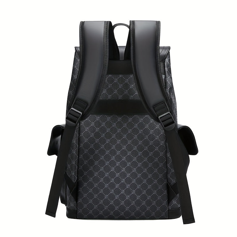 Monogram Stylish Black Backpack with Multiple Pockets