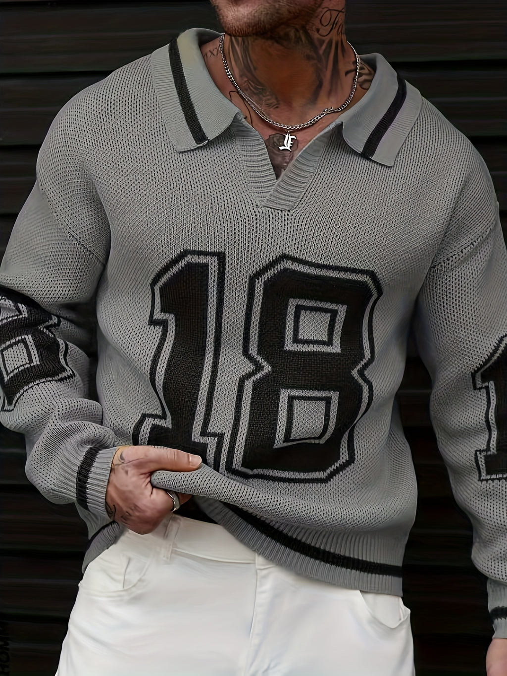 Men'S Basketball-Inspired Knit Sweater - Long Sleeve