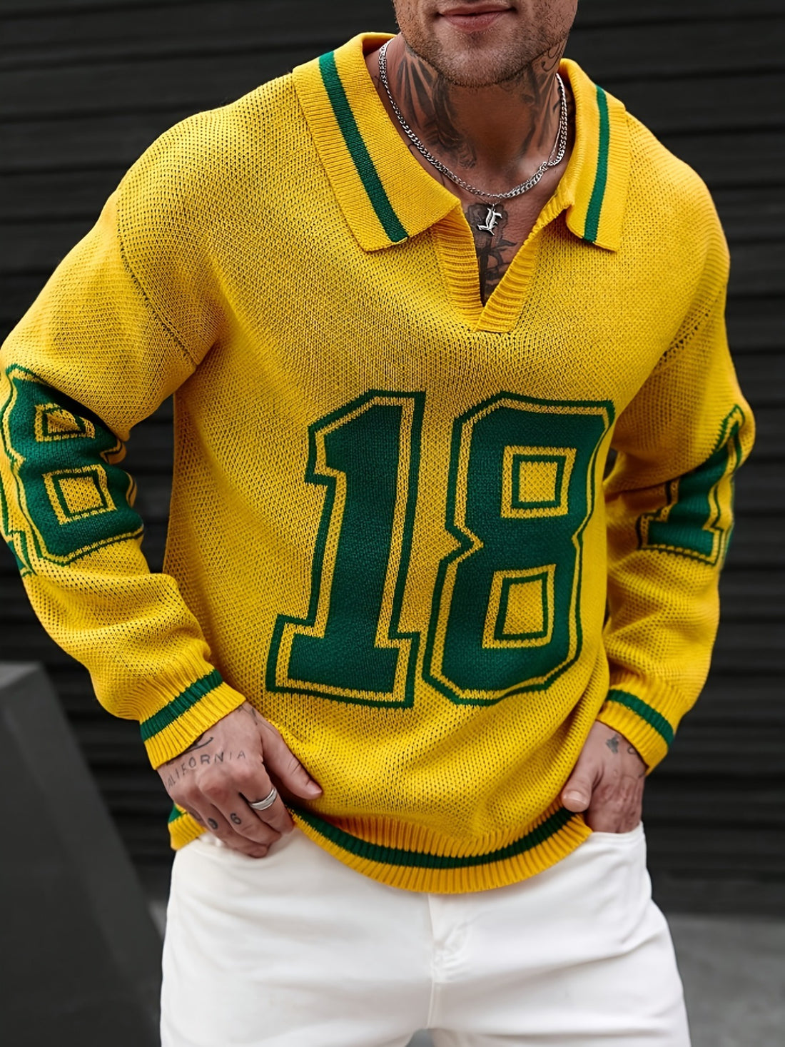 Men'S Basketball-Inspired Knit Sweater - Long Sleeve